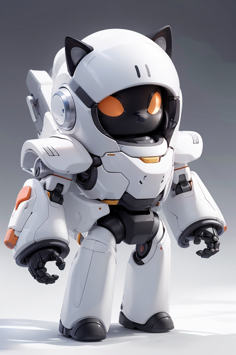 382938-4220319228-robot cat,mecha, no humans, white background, solo, science fiction, non-humanoid robot, standing, black eyes, simple background.png